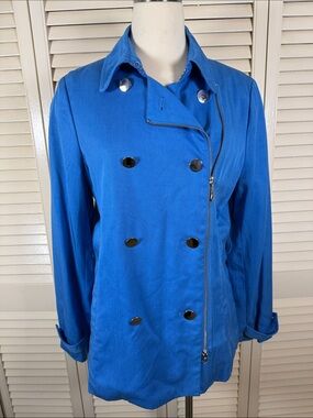 NWT Escada Sport Blue Double Breasted Zip Trench Jacket Size 40 US 10